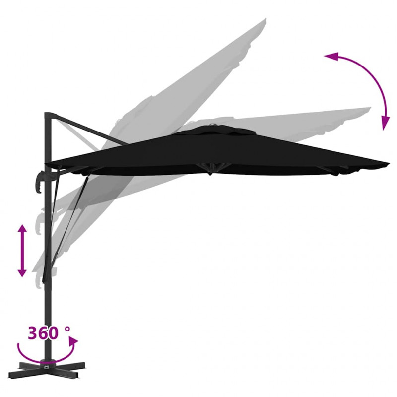 Parasol Roma Czarny 286 x 284 x 265 cm Aluminium i Poliester