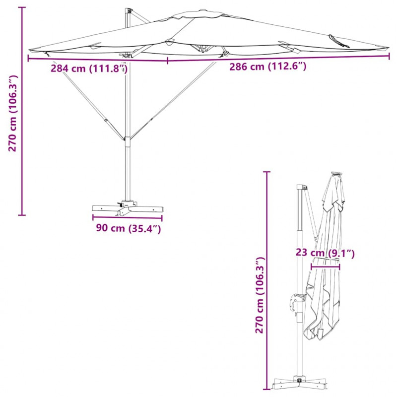 Parasol Roma Niebieski 286 x 284 x 265 cm Aluminium i Poliester