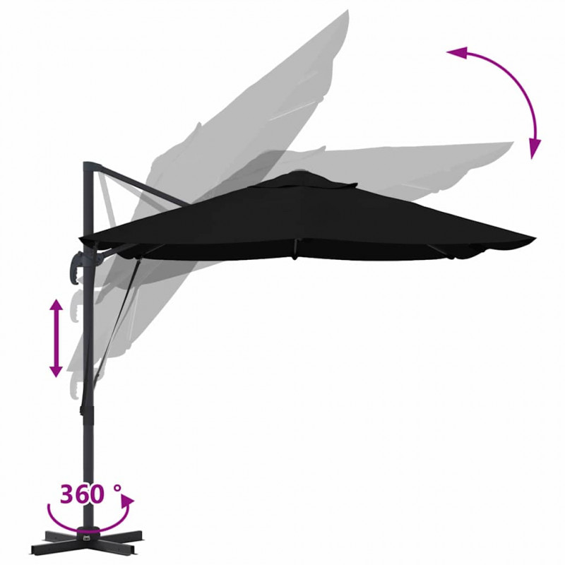Parasol plażowy Czarny 351 x 250 x 260 cm Poliester i aluminium