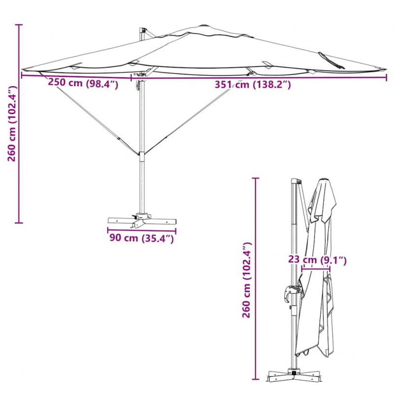 Parasol plażowy terakota 351 x 250 x 260 cm