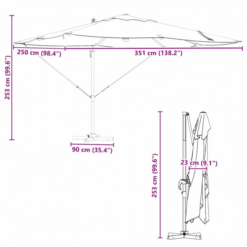 Parasol plażowy Bordeaux Czerwony 351 x 250 x 253 cm