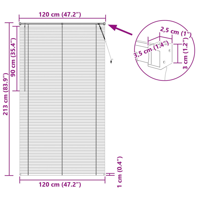 Żaluzja wenecka Z regulacją Biały 213 x 120 cm PVC