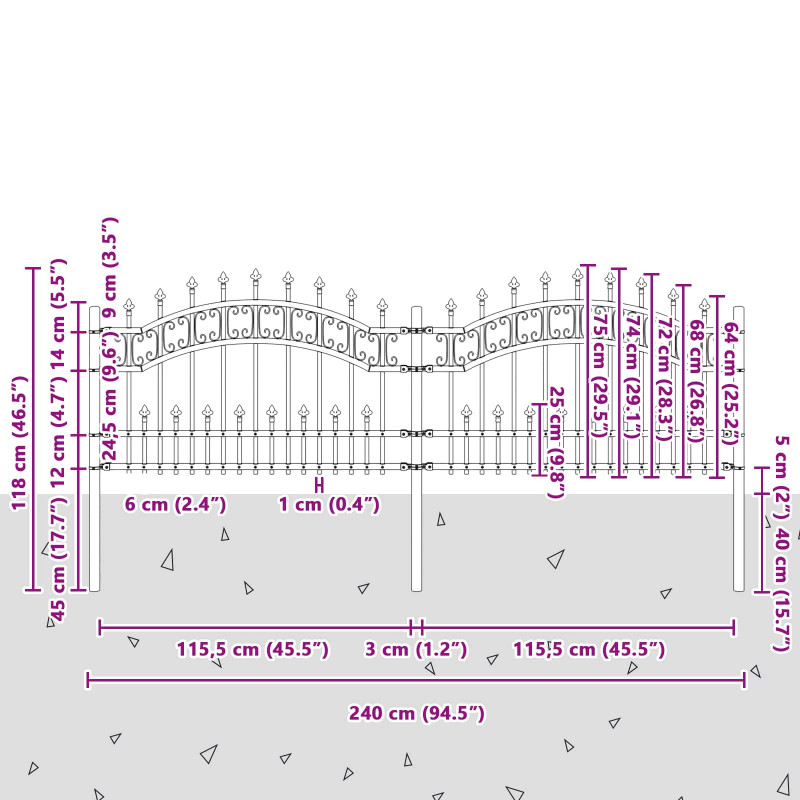 Ogrodzenie Ogrodowe Kampen Szary 240 x 118 cm