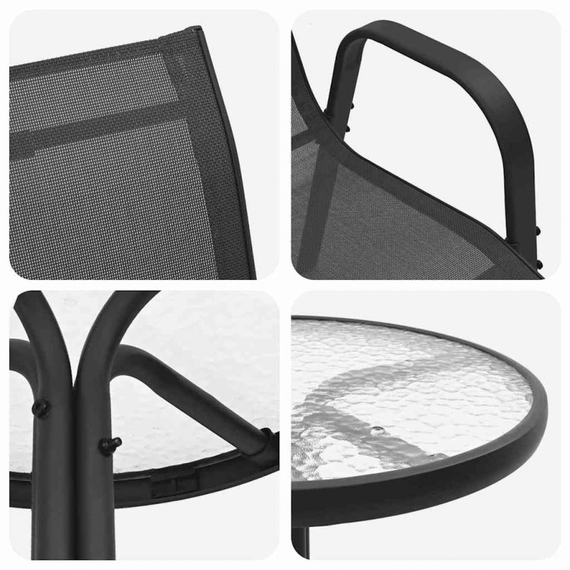 Zestaw Bistro Ogrodowego 3 pcs Czarny Stal
