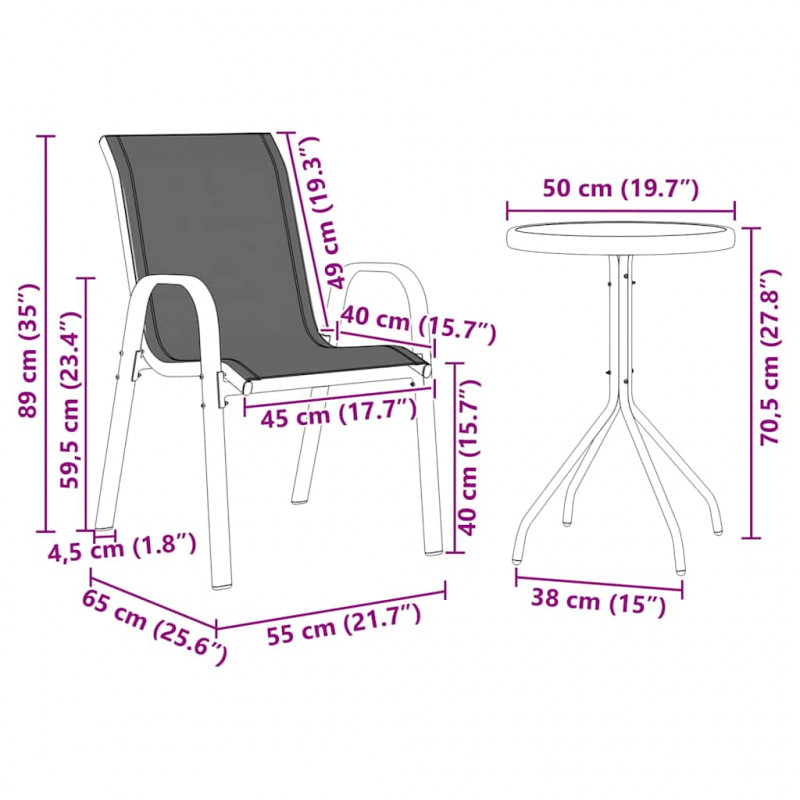 Zestaw Bistro Ogrodowego 3 pcs Szary Stal