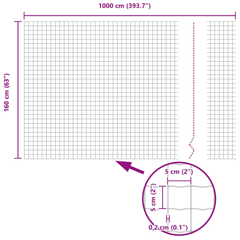 Ogrodzenie Euro Szary 1,6 x 10 m Żelazo pokryte PVC