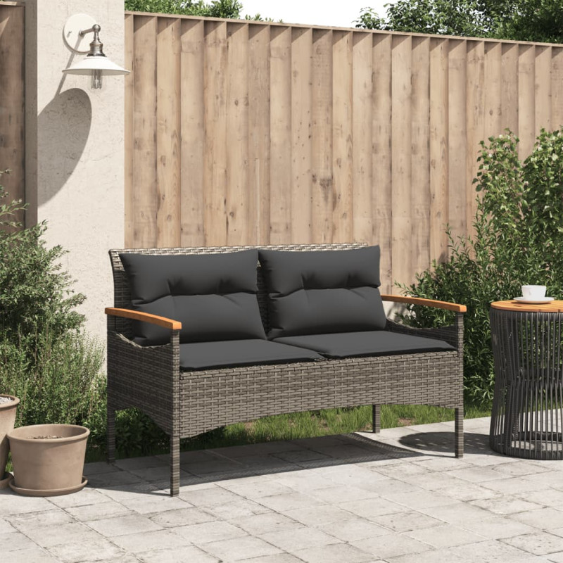Ławka ogrodowa z poduszkami, 116x62,5x74 cm, szara, polirattan