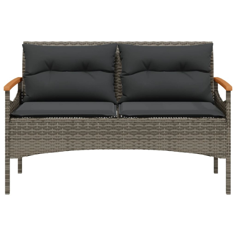 Ławka ogrodowa z poduszkami, 116x62,5x74 cm, szara, polirattan