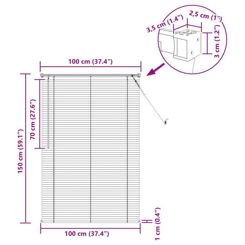 Żaluzja wenecka Ciemnobrązowy ze wzorem 150 x 100 cm PVC