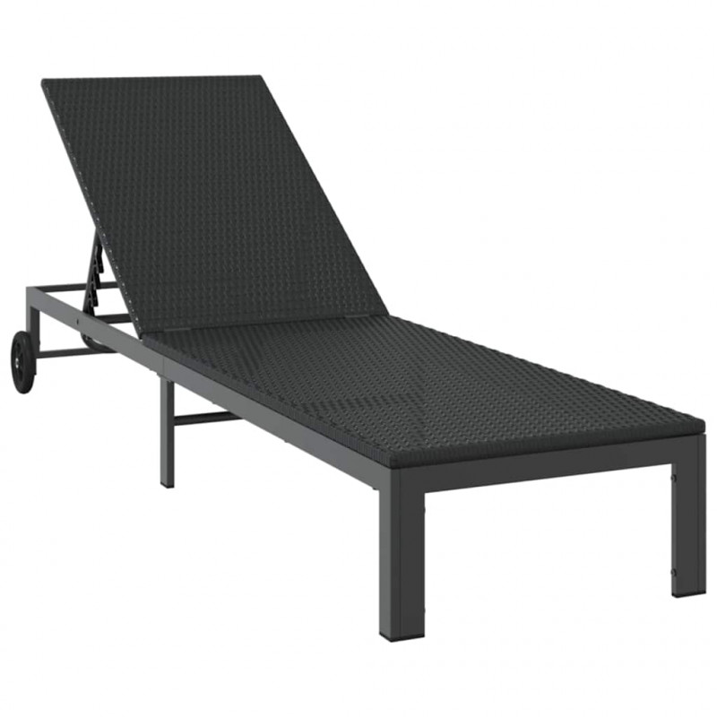 Leżak 1-osoba Czarny 206 x 62.5 x 74 cm polirattan