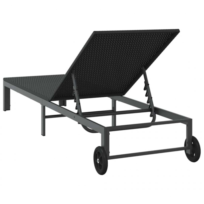 Leżak 1-osoba Czarny 206 x 62.5 x 74 cm polirattan