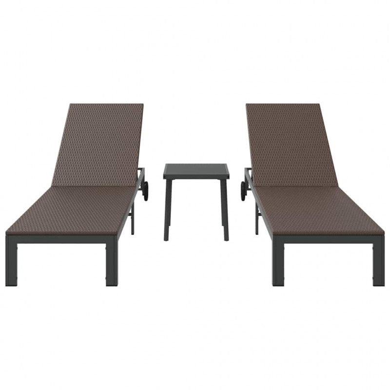 Leżak 2-osoba 3 pcs Brązowy polirattan