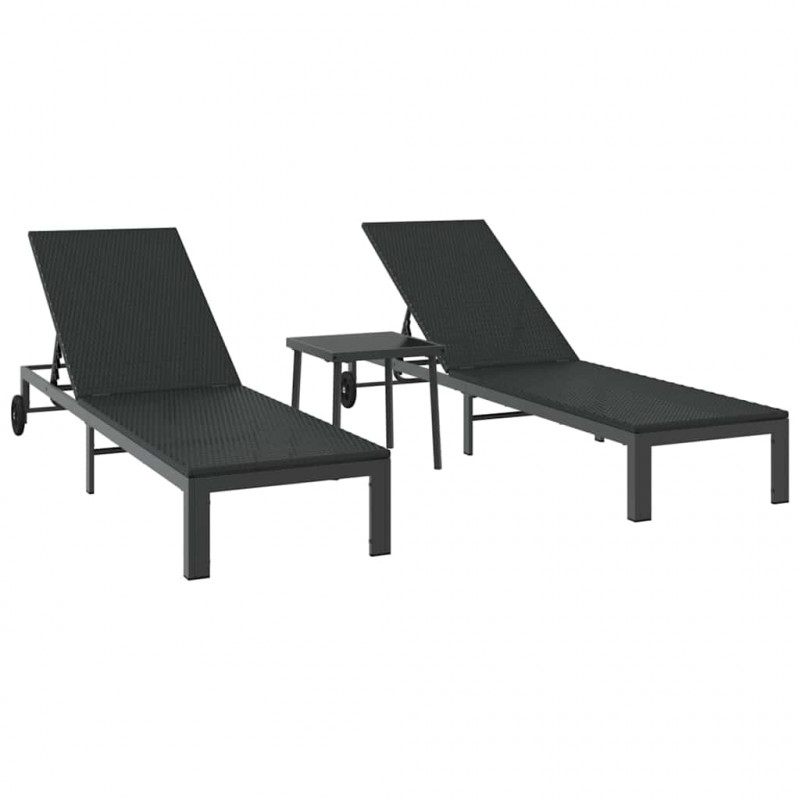Leżak 2-osoba 3 pcs Czarny polirattan