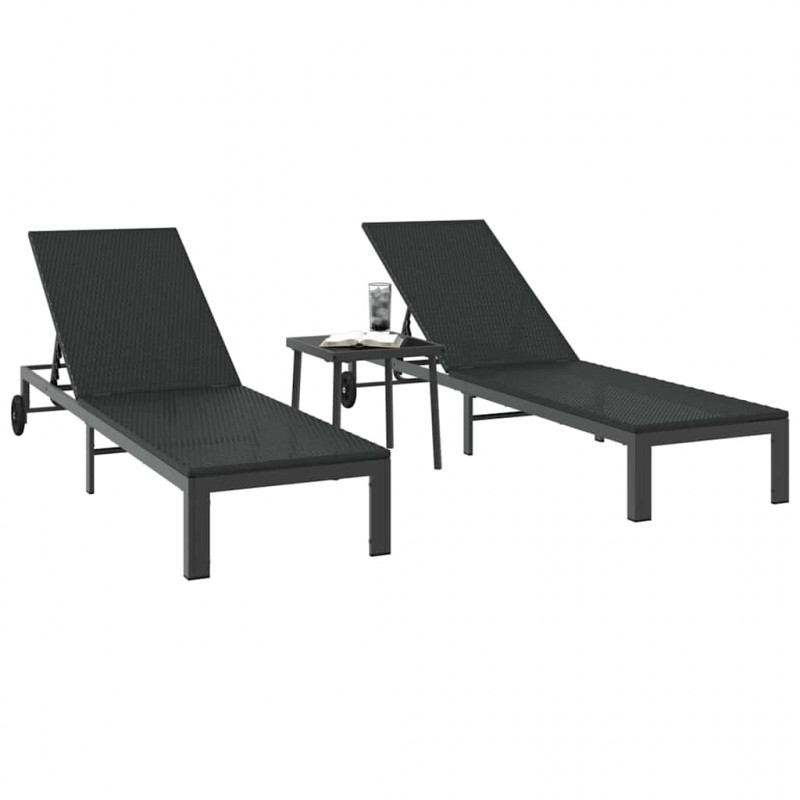 Leżak 2-osoba 3 pcs Czarny polirattan