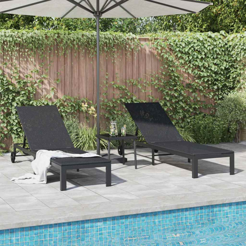 Leżak 2-osoba 3 pcs Czarny polirattan