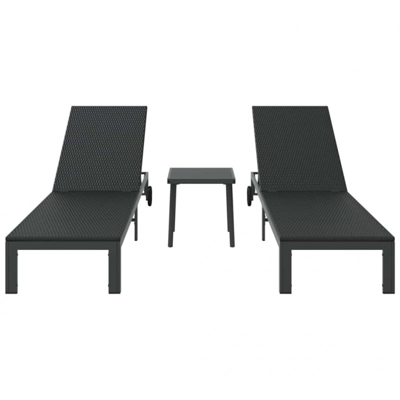 Leżak 2-osoba 3 pcs Czarny polirattan