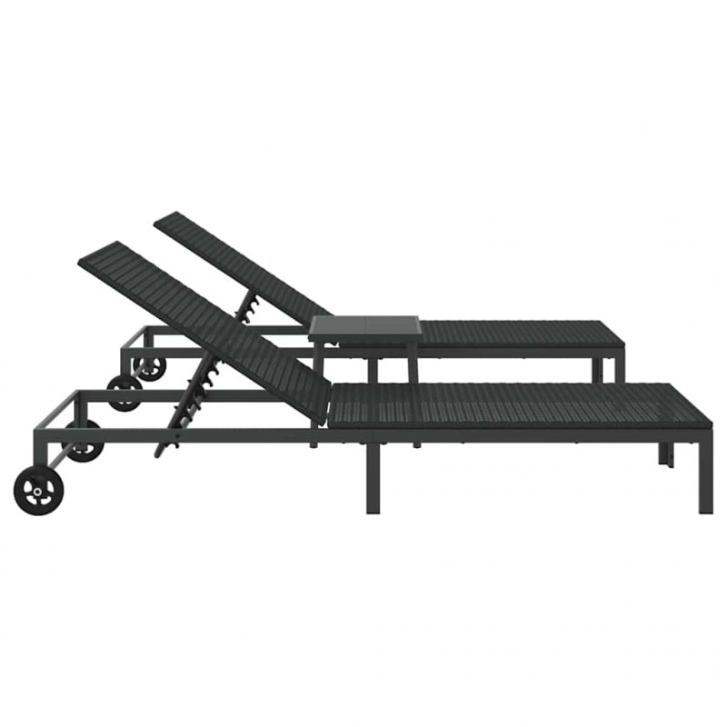 Leżak 2-osoba 3 pcs Czarny polirattan