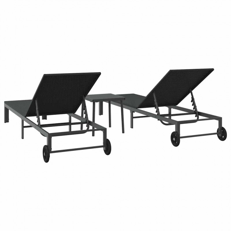 Leżak 2-osoba 3 pcs Czarny polirattan