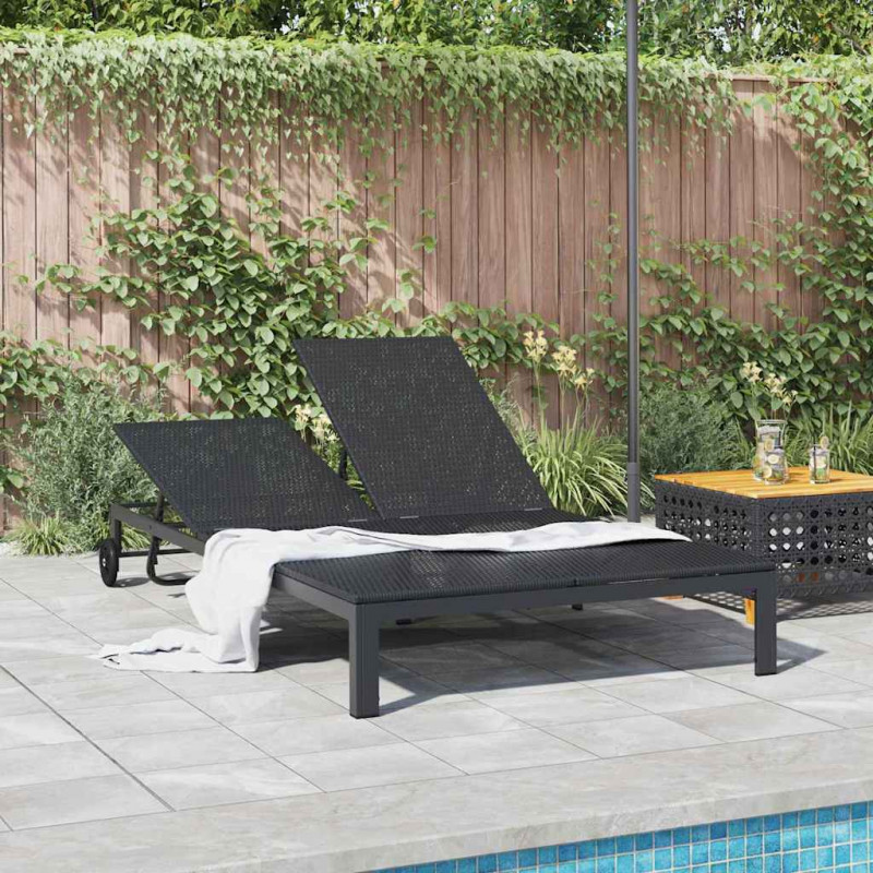 Leżak 1-osoba Czarny 206 x 62.5 x 74 cm polirattan