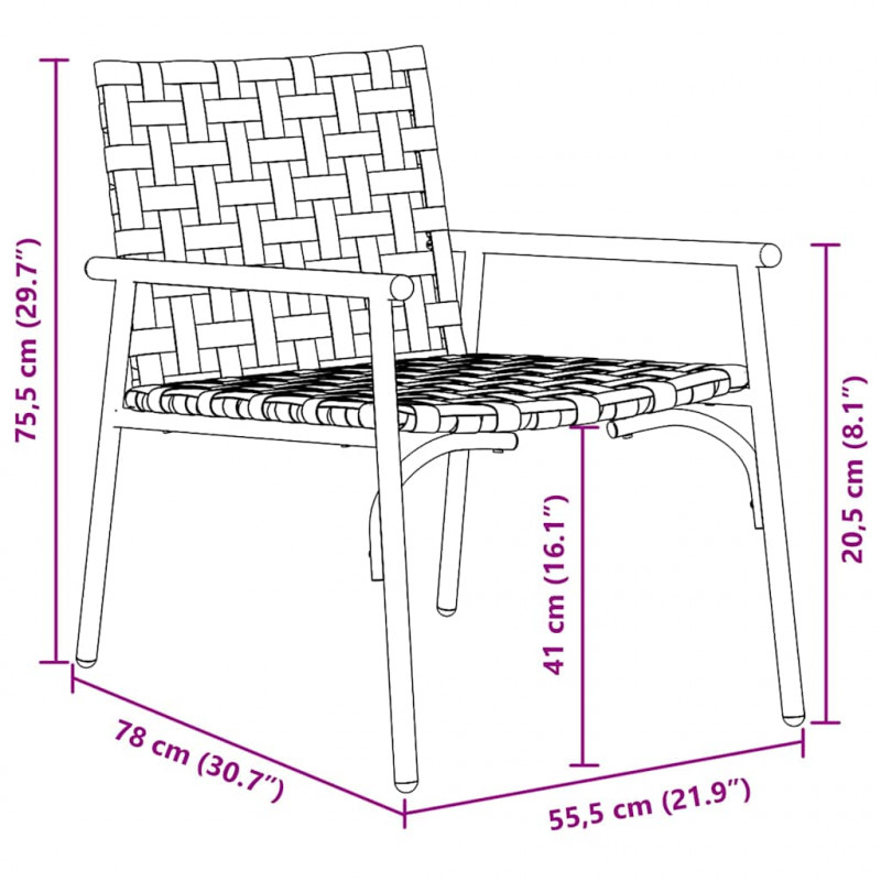 Krzesło Ogrodowe 2 pcs Brązowy 78 x 55,5 x 75,5 cm polirattan