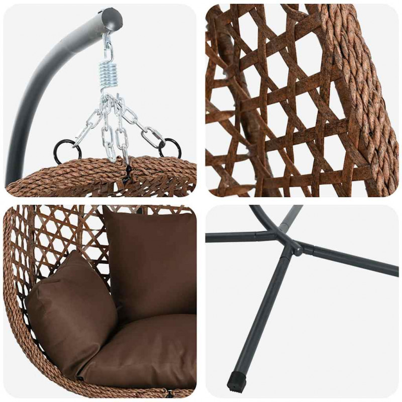 Wiszące krzesło jajo kawowy 104 x 100 x 191 cm polirattan