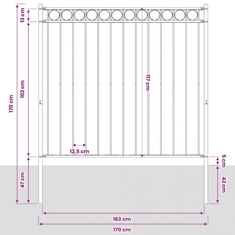 Element ogrodzenia Assen Szary 170 x 170 cm Stal