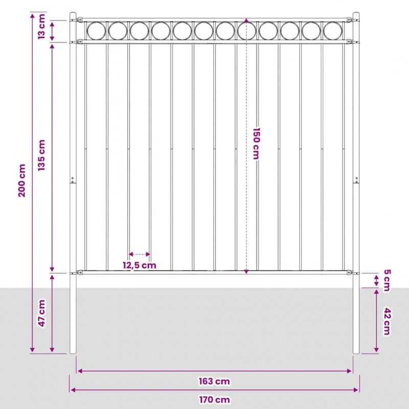 Element ogrodzenia Assen Szary 170 x 200 cm Stal