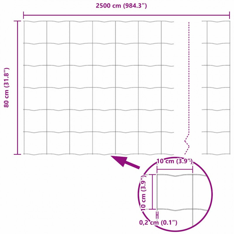 Ogrodzenie Euro Srebrny 0.8 x 25 m