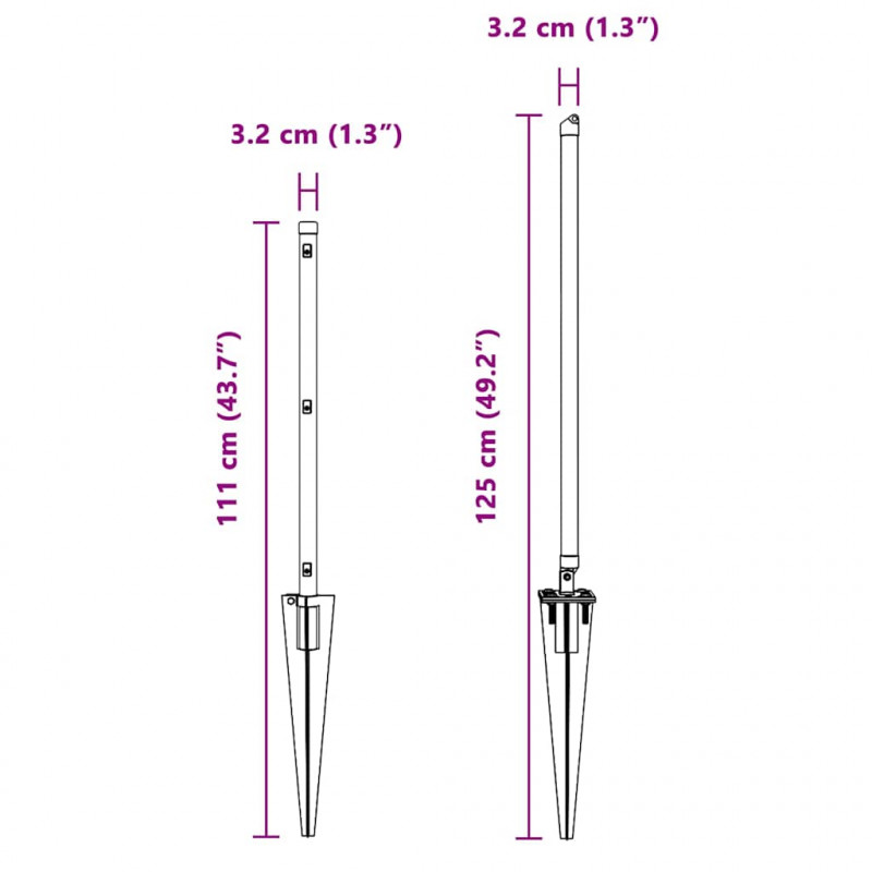Słupek ogrodzeniowy. 13 pcs Szary Stal