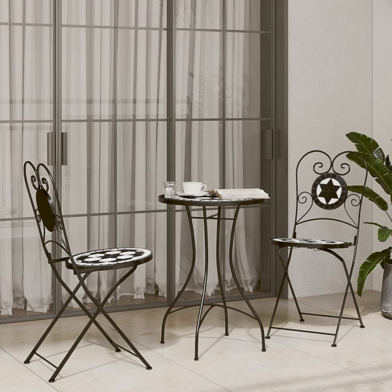 Składane krzesła bistro, 2 szt,. czarno-białe, ceramiczne