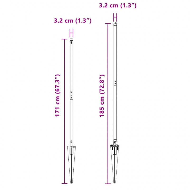 Słupek ogrodzeniowy. 7 pcs Szary Stal