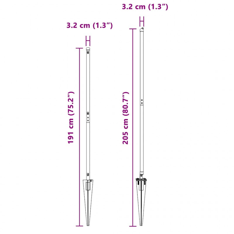 Słupek ogrodzeniowy. 7 pcs Szary Stal