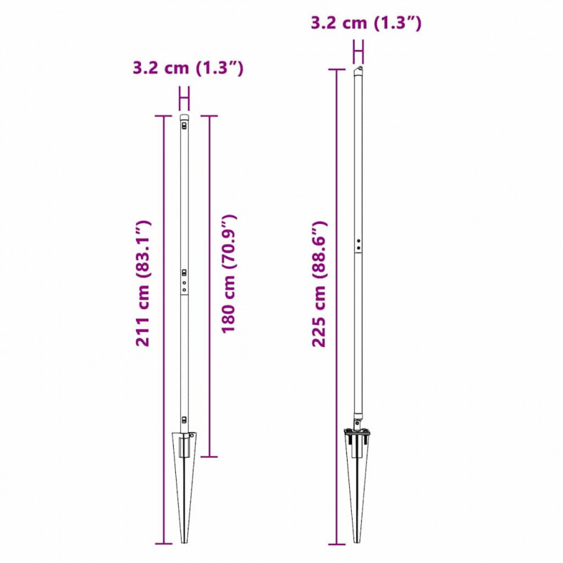 Słupek ogrodzeniowy. 7 pcs Szary Stal