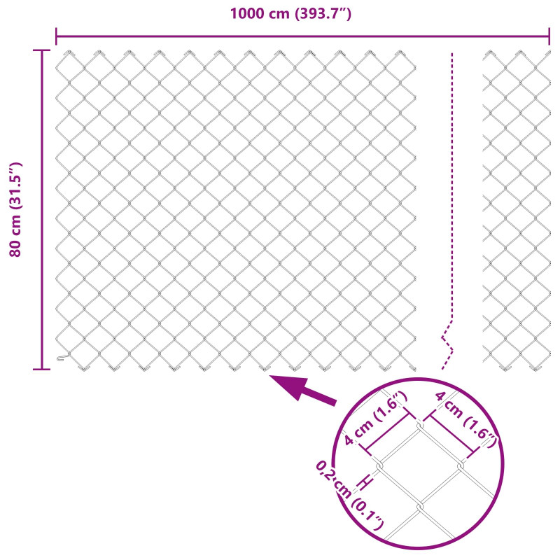 Ogrodzenie łańcuchowe Srebrny 10 x 0,8 m Stal galwanizowana