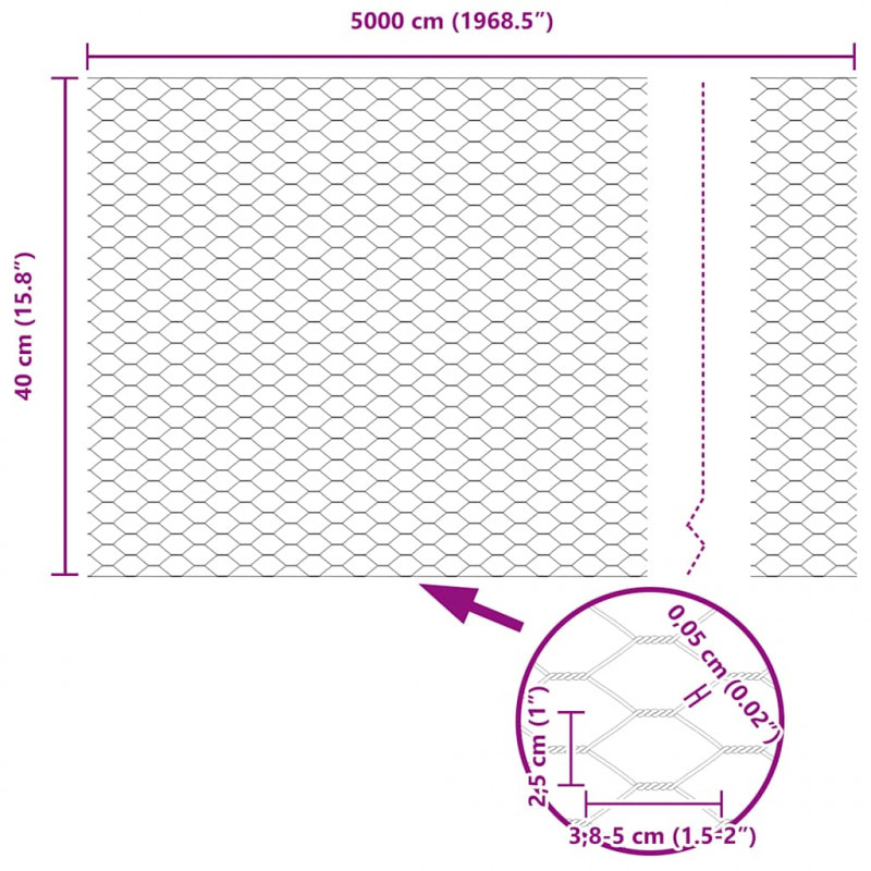 Ogrodzenie heksagonalne Srebrny 0,4 x 50 m Stal galwanizowana
