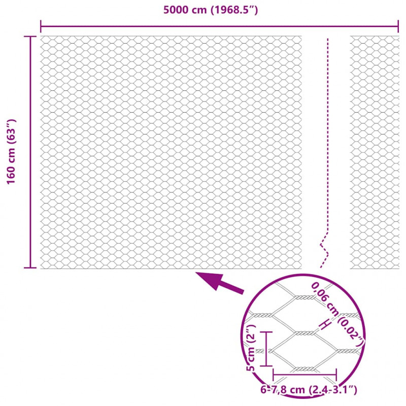 Ogrodzenie heksagonalne Srebrny 1,6 x 50 m Stal galwanizowana