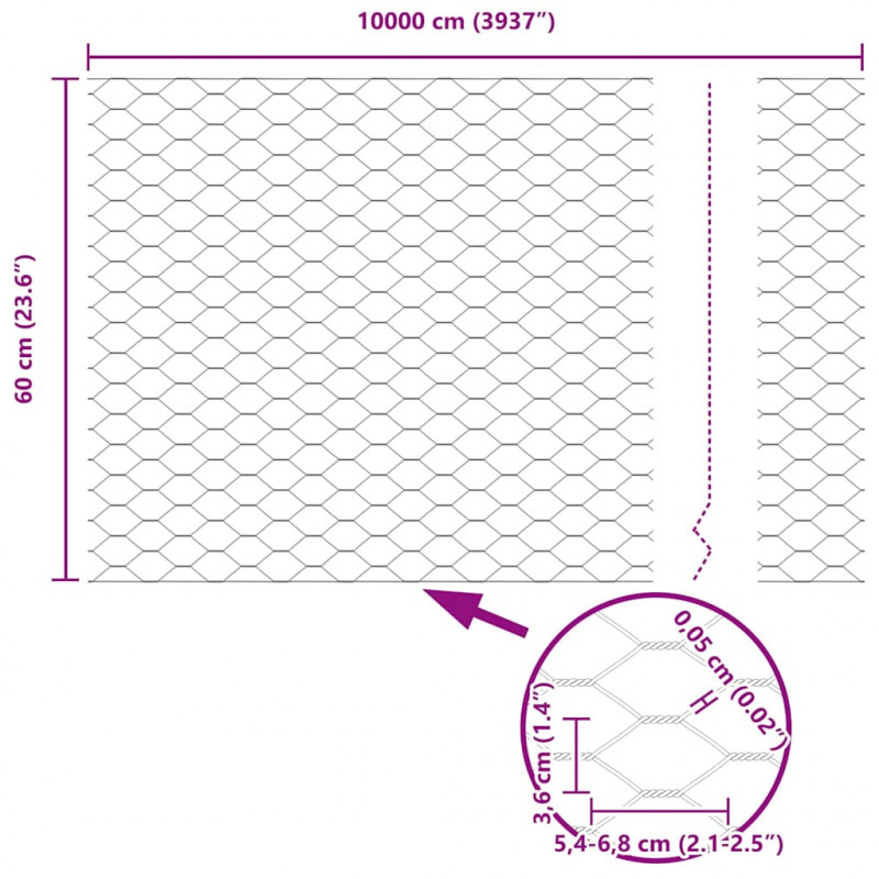 Ogrodzenie heksagonalne Srebrny 0,6 x 100 m Stal galwanizowana
