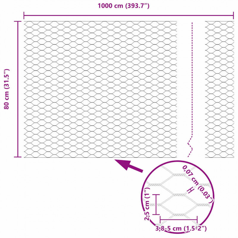 Ogrodzenie heksagonalne Szary 0,8 x 10 m PVC