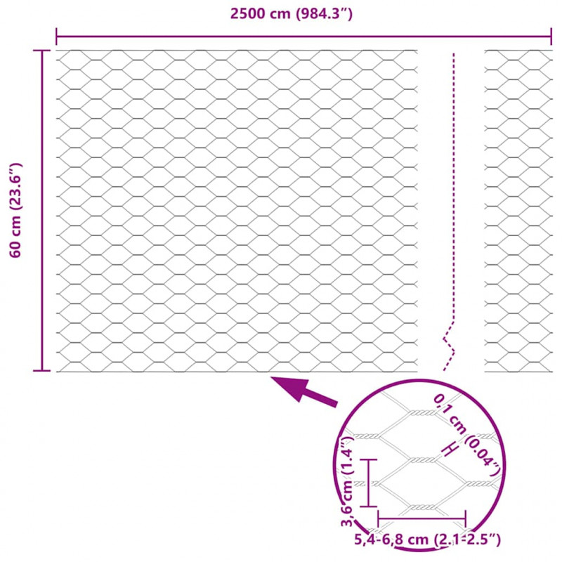 Ogrodzenie heksagonalne Szary 0,6 x 25 m PVC