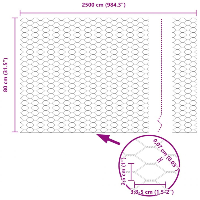 Ogrodzenie heksagonalne Szary 0,8 x 25 m PVC