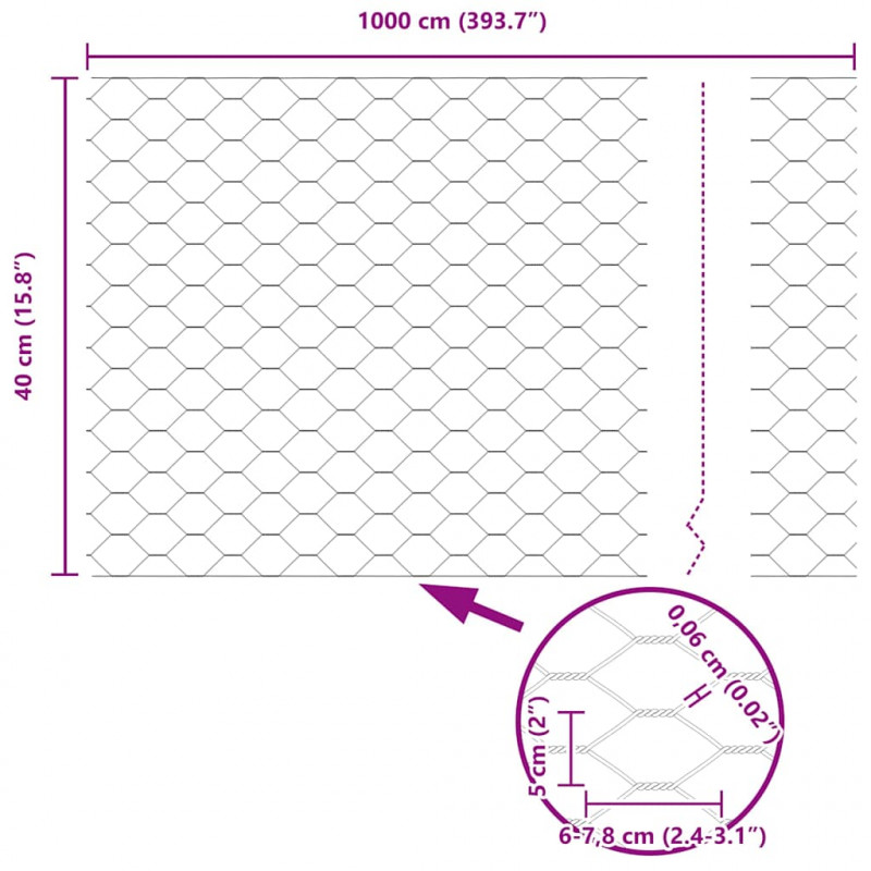 Ogrodzenie heksagonalne Srebrny 0,4 x 10 m Stal galwanizowana