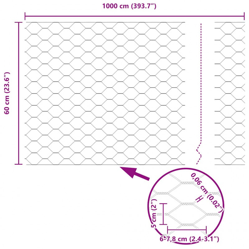Ogrodzenie heksagonalne Srebrny 0,6 x 10 m Stal galwanizowana