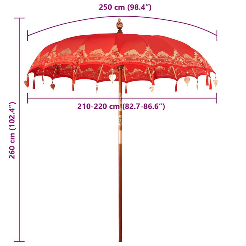 Baliński Parasol Czerwony 215 x 215 x 260 cm