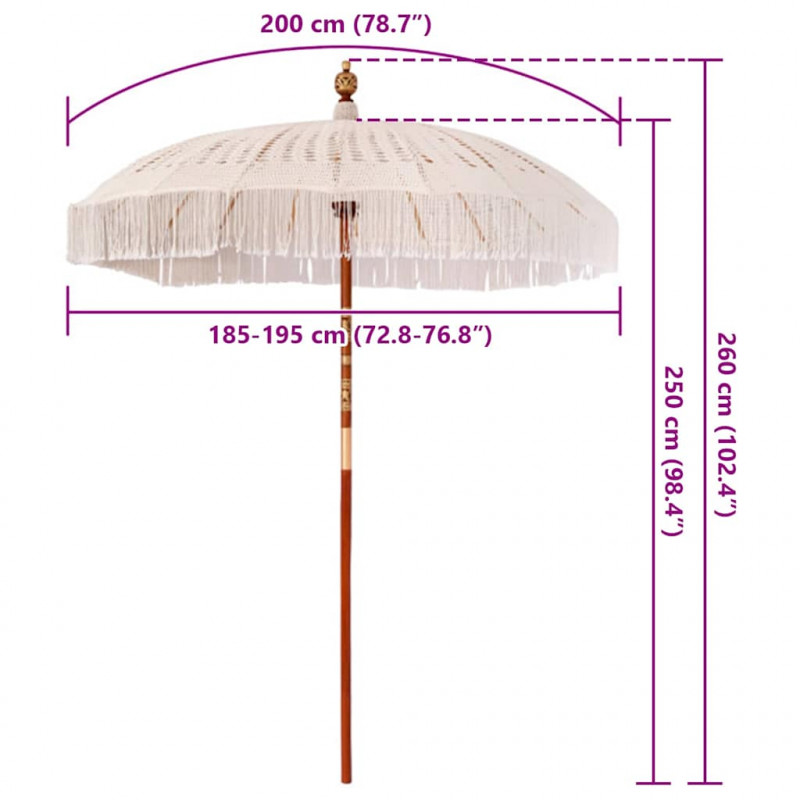 Parasol Makramowy Kremowy 190 x 190 x 260 cm
