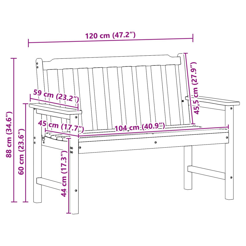 Ławka ogrodowa Biały 120 x 59 x 88 cm HDPE