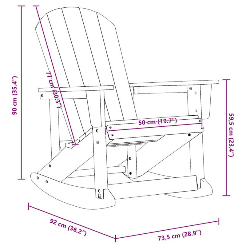 Fotel bujany Adirondack Czarny 92 x 73,5 x 92 cm HDPE