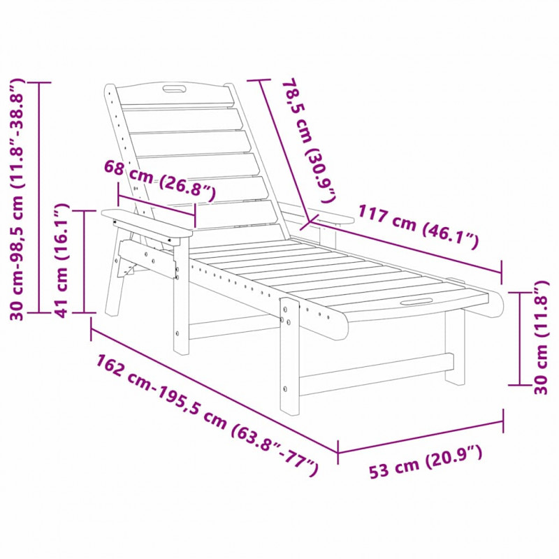 Leżak Granatowy 195,5 x 53 x 98,5 cm HDPE