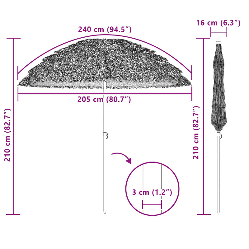 Parasol plażowy Naturalny 255 x 255 x 255 cm Poliester i Stal