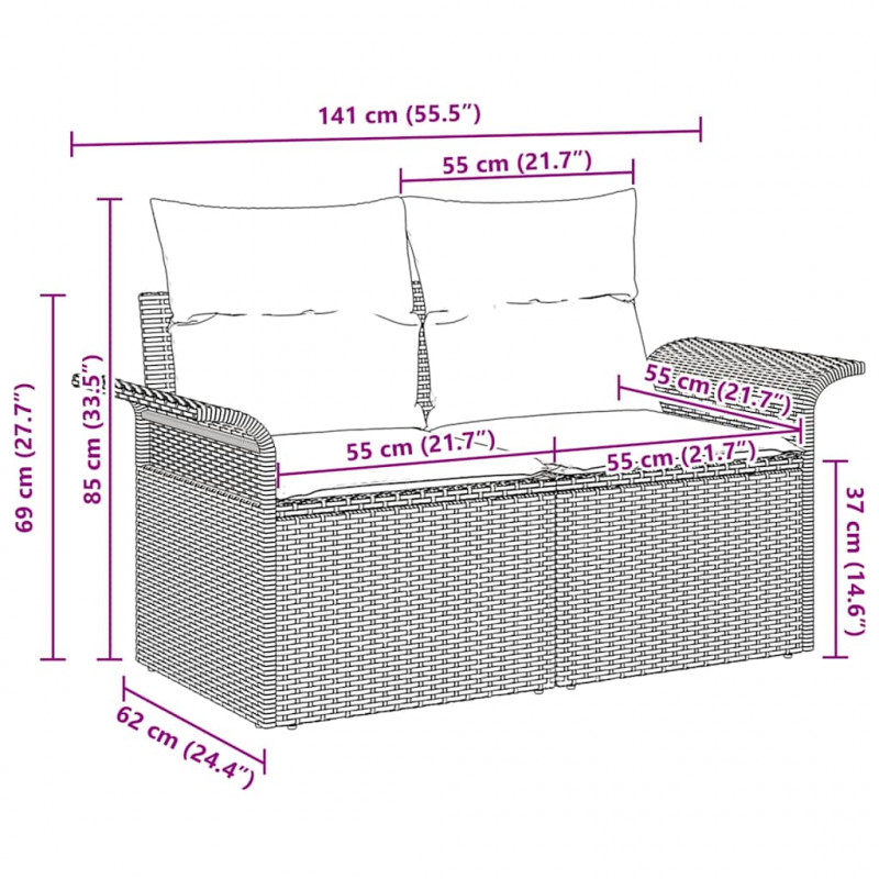 Sofa Ogrodowa z poduszką Brązowy 141 x 62 x 69cm polirattan
