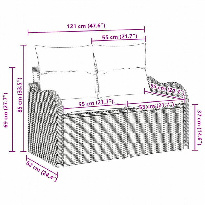 Sofa Ogrodowa z poduszką Beżowy 121 x 62 x 69cm polirattan